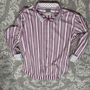 Thomas Dean Men's 2XL Purple Striped Long Sleeve Button-Up Shirt